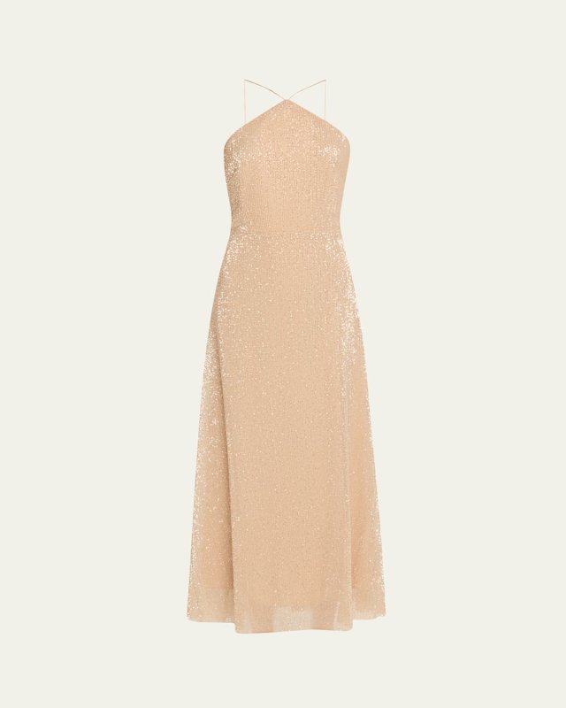 Denise Sleeveless Sequin Halter Midi Dress